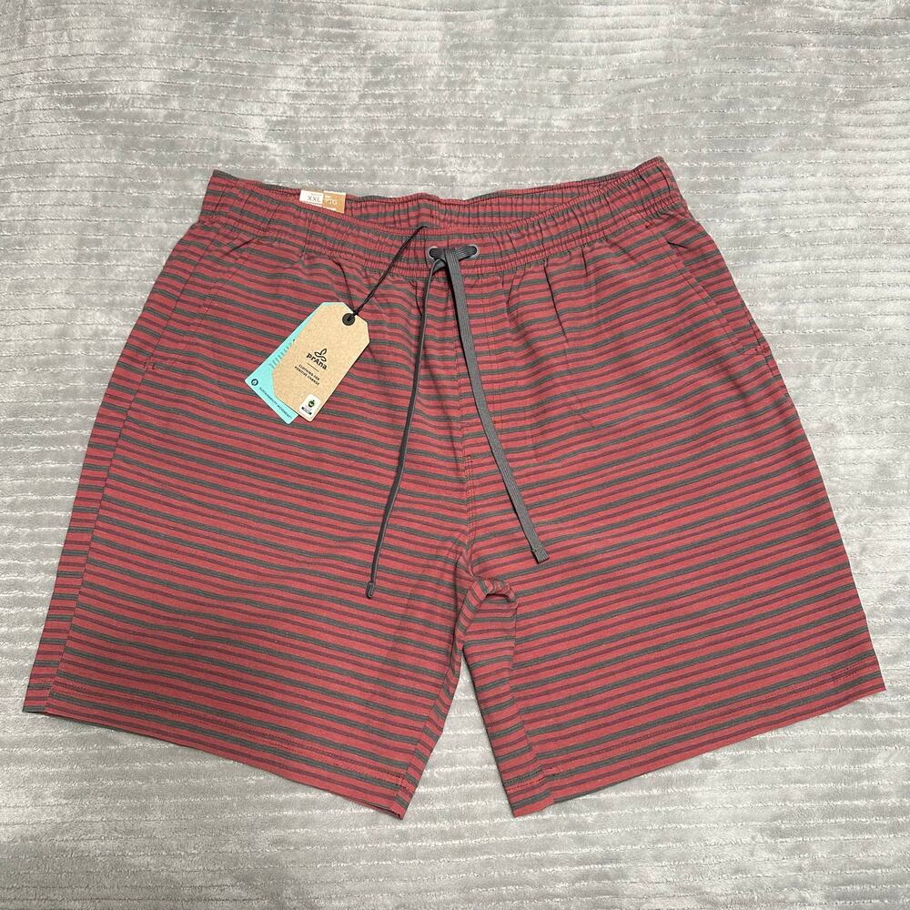 prAna Men's Metric E-Waist Short Rust Stripe XXL 8" Quick Dry Active Swim Beach